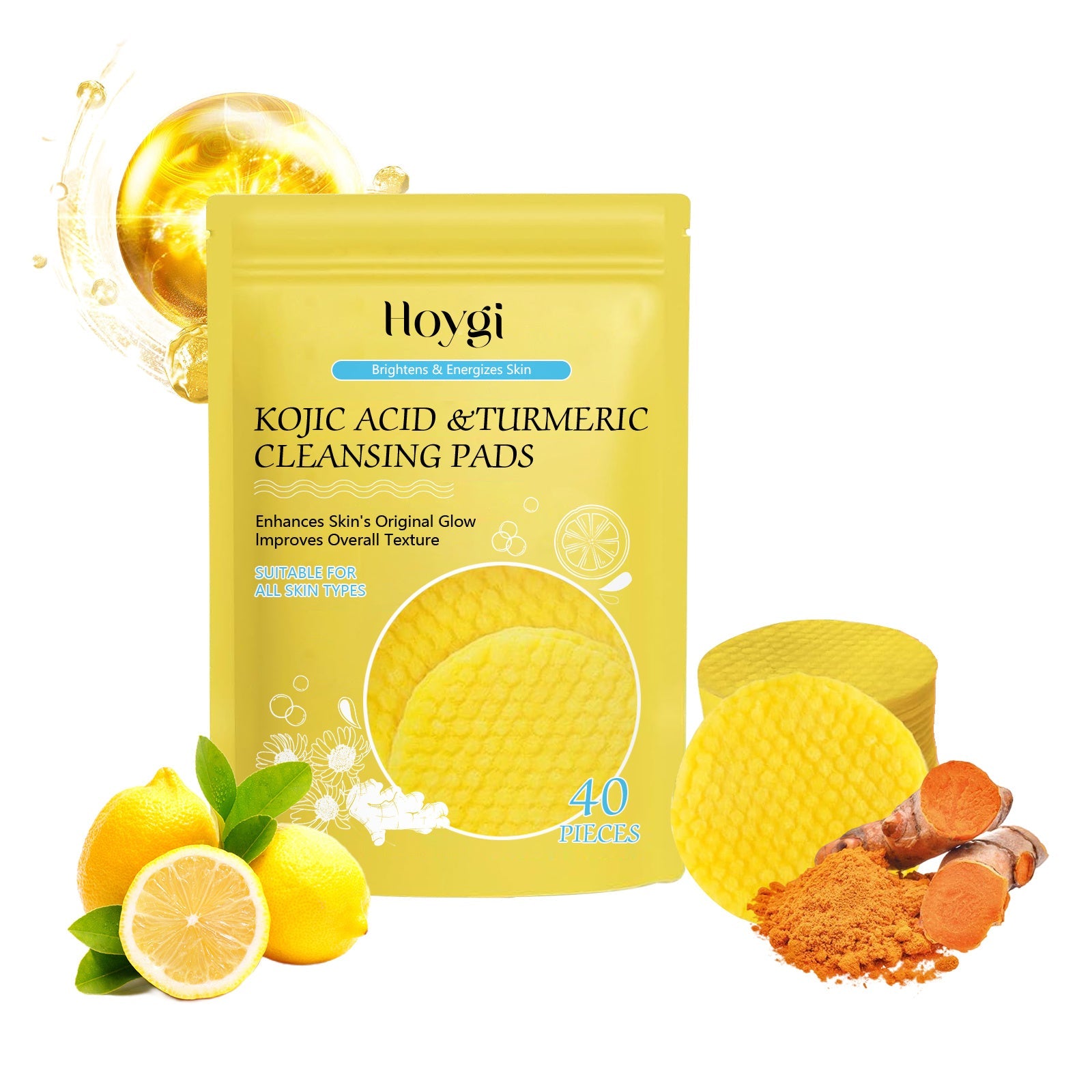 Hoygi Turmeric Acid Cleansing Pad Facial Skin Pore Cleansing, Makeup Remover Gentle Exfoliating Cleansing Pad BeautyBond