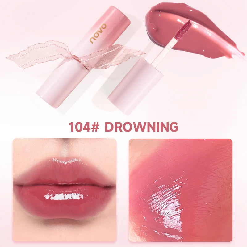Hydrating 3D Glossy Lip Gloss&Lipstick,Water Gloss Mirror Lip Glaze, Long Lasting,Non-Sticky,High Gloss Effect, For Eyes,Cheeks BeautyBond