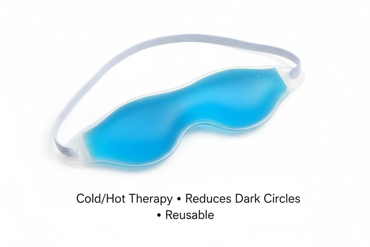 Blue sleep mask with a mountain and sky background