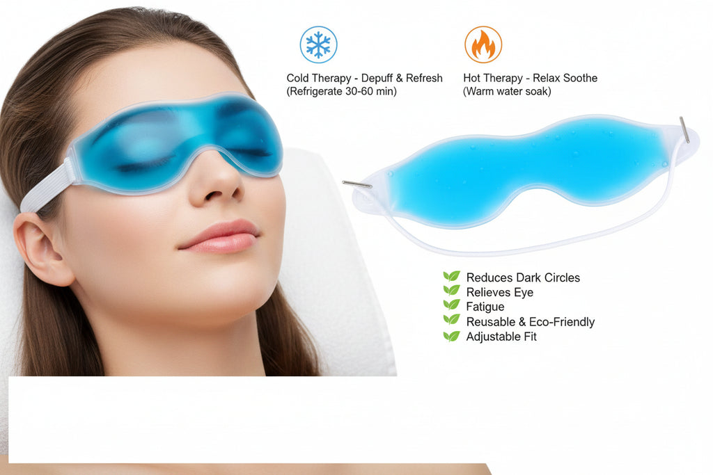 Three colorful eye masks with measurements on a white background