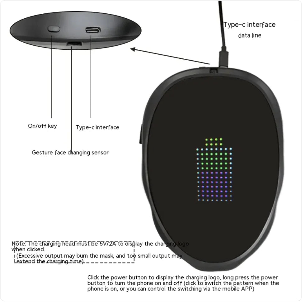 Colorful LED Festival Mask - Gesture-Controlled Party Wear