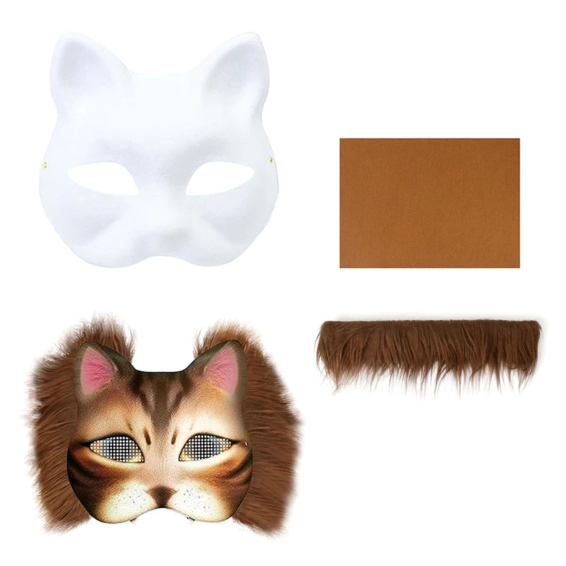 3pcs/set DIY Handmade Graffiti Half Face Therian Mask Set Blank Masks Hand Painted Animal Party Gifts Masquerade Party BeautyBond