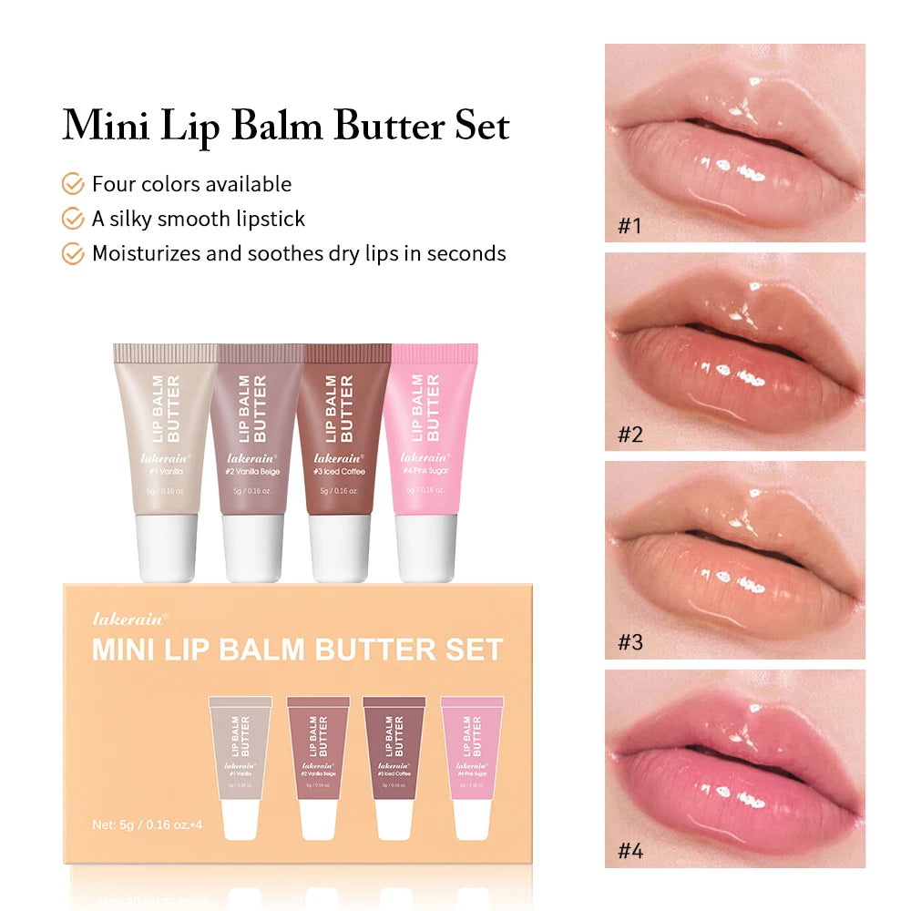 Lips Glosses Lip Butter Balm Set Travel Size Hydrate Moisturize Plump Lips Nourishing Improves Dry Lips Woman Makeup Cosmetics BeautyBond