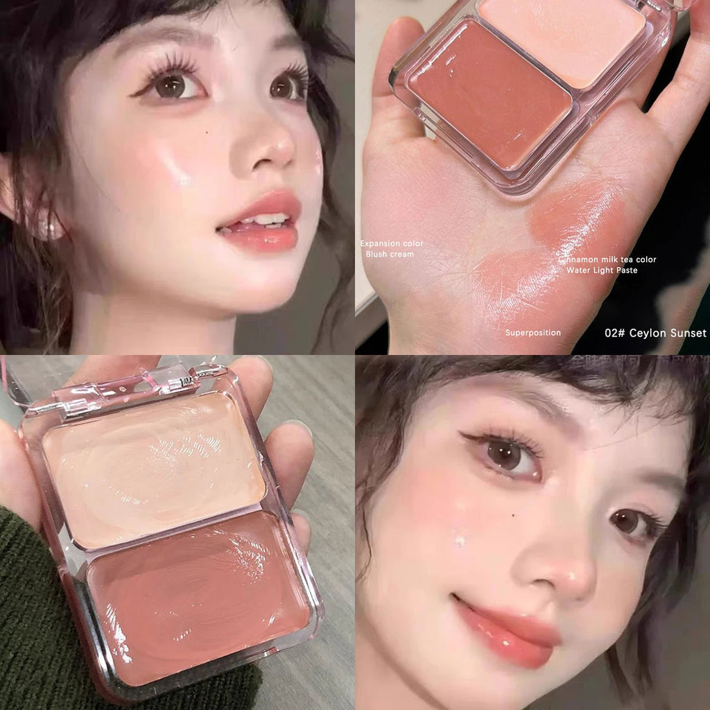 Two-color jelly glow blush, milk peach pink apricot red gem rouge Korean makeup, cream texture, low saturation brightening BeautyBond
