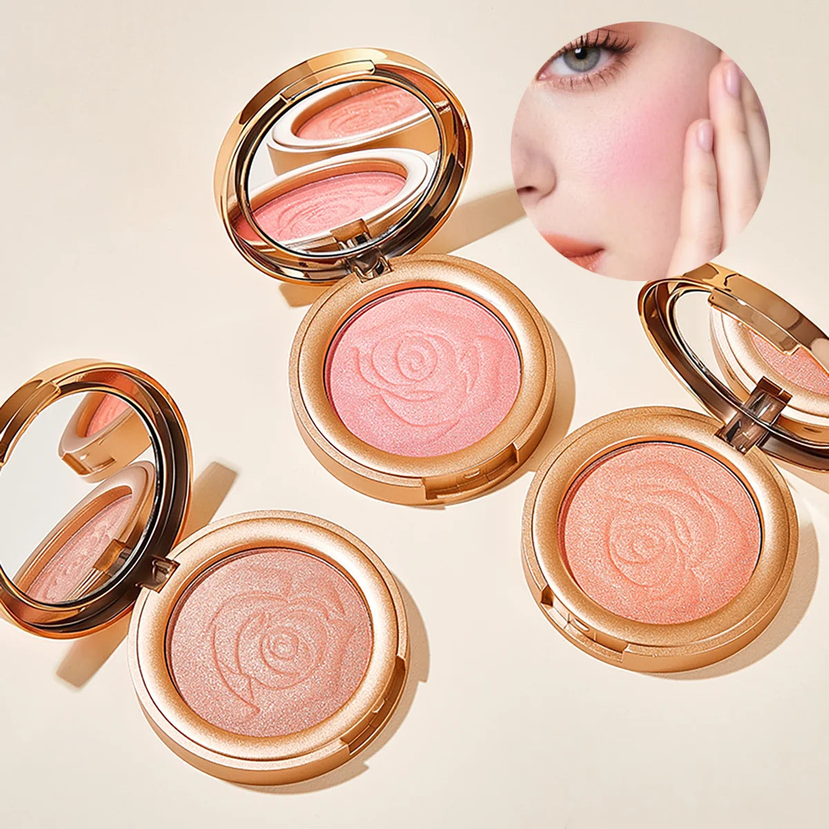 Flowers Pearlescent Shimmer Blush Powder, Single-color Blush, Fine Powder, Improves Skin Tone, Blush Without Flying Powder BeautyBond