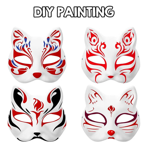 5/10/20/50 PCS White Cat Masks Therian Masks Blank DIY Halloween Mask Animal Half Facemasks Masquerade Cosplay Party BeautyBond