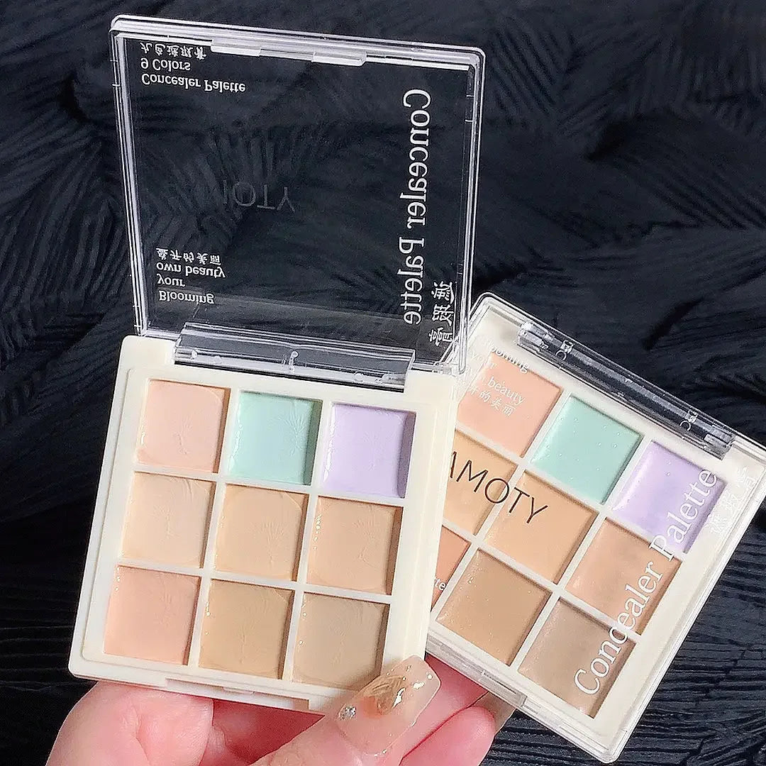 The 9-color concealer for freckles, acne marks, dark circles, and tear troughs brightens the skin tone. The 9-color concealer la BeautyBond