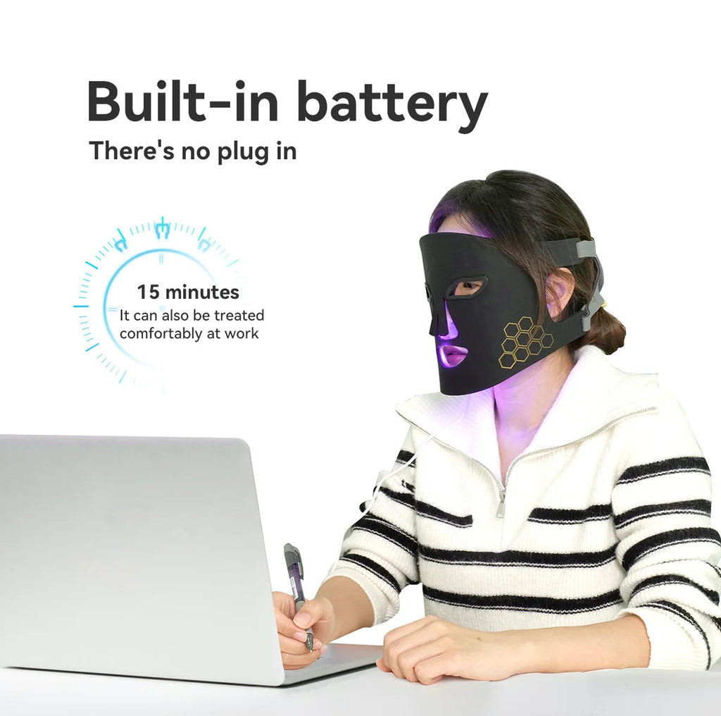 Hello Face Portable Red Infrared Blue LED Light Therapy Face Mask Acne Treatment, Skin Rejuvenation, Home Use for All Skin Types BeautyBond