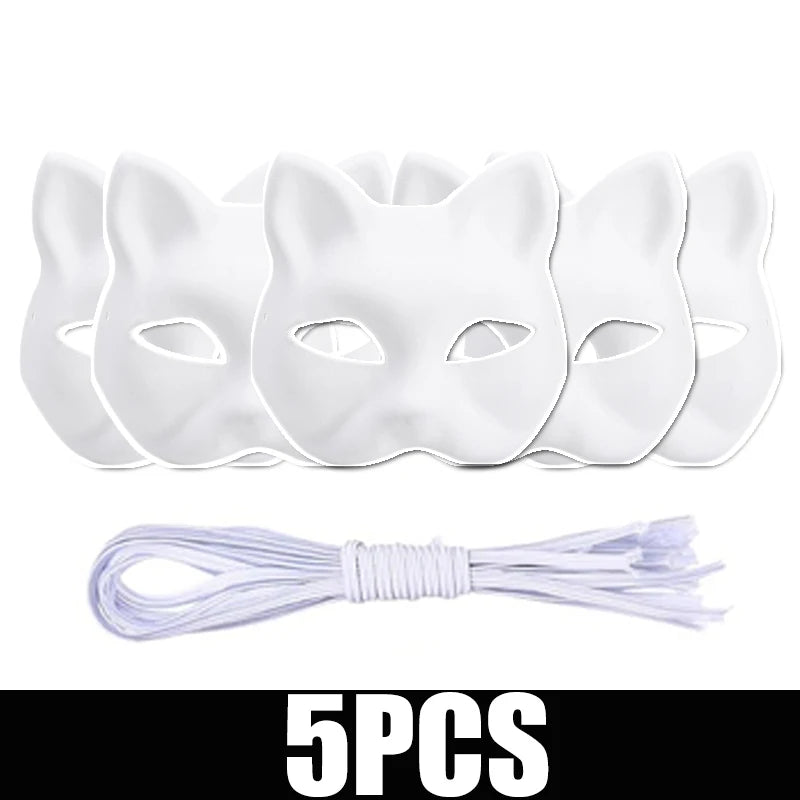 5-30PCS Therian Masks White Cat Masks Blank DIY Halloween Mask Animal Half Facemasks Masquerade Cosplay Party Supplies BeautyBond