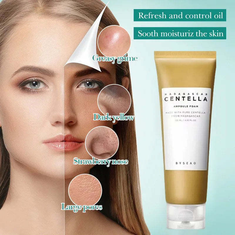 Centella Face Refreshing Foaming Cleanser,Gentle Removes Dirt,Oil Control Deep Cleansing Calming Ampoule Foam,Korean Skincare BeautyBond