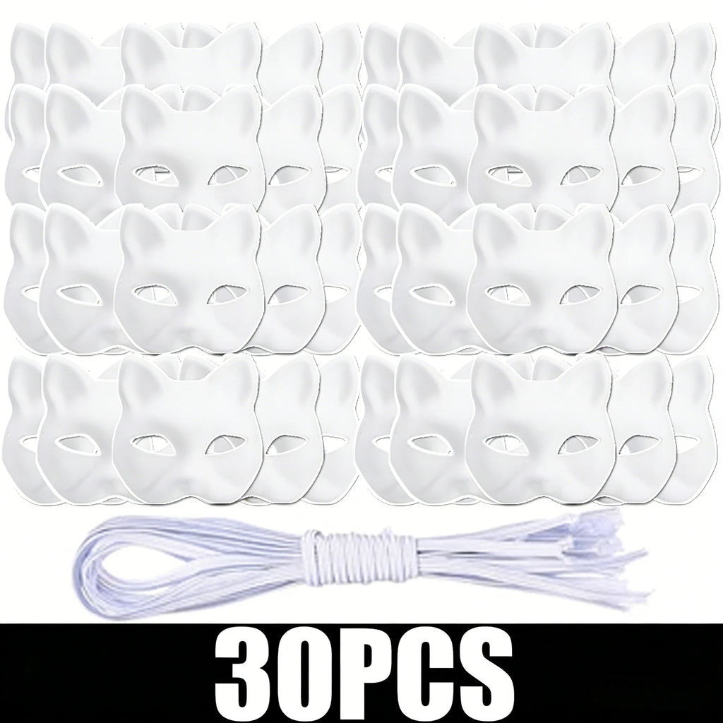 5-30PCS Therian Masks White Cat Masks Blank DIY Halloween Mask Animal Half Facemasks Masquerade Cosplay Party Supplies BeautyBond