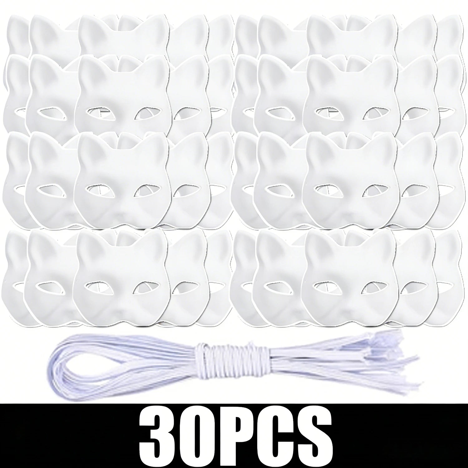 5-30PCS Therian Masks White Cat Masks Blank DIY Halloween Mask Animal Half Facemasks Masquerade Cosplay Party Supplies BeautyBond