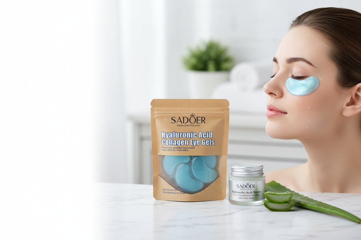 Pack of SADOER Hyaluronic Acid Collagen Eye Gels on a white background