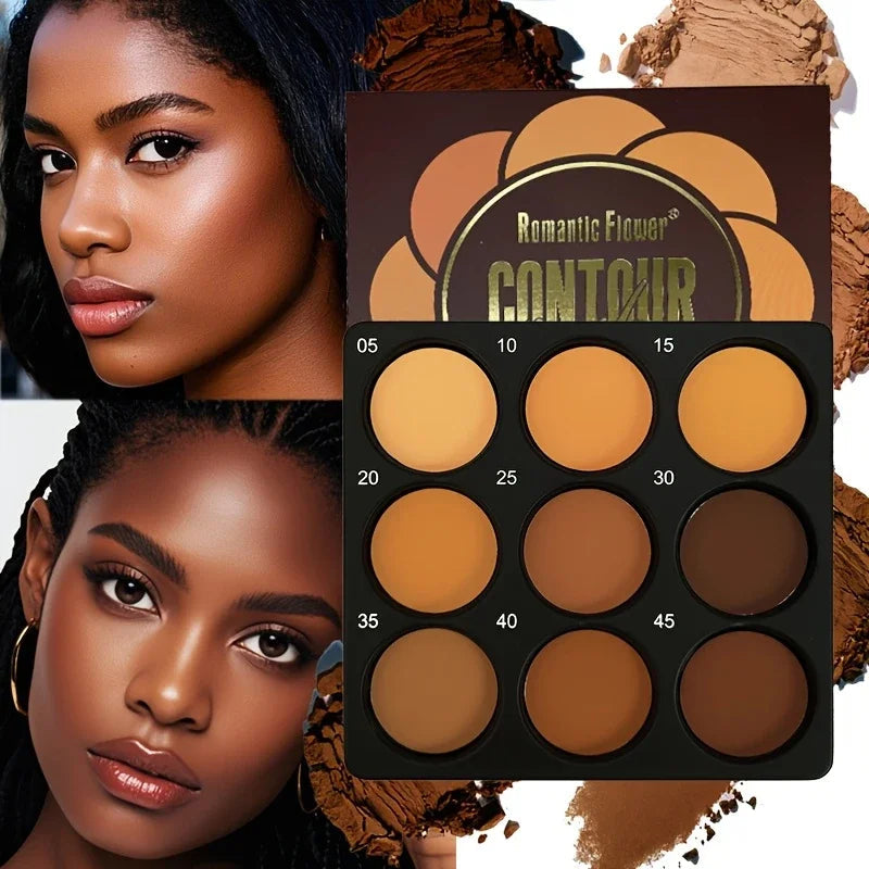 9-Color Dark Bronze Foundation Palette, Contouring, Concealer, Makeup Setting, Oil-Control Foundation, Shadow, Nose Shadow Palette, Matte Natural with Delicate Glitter BeautyBond