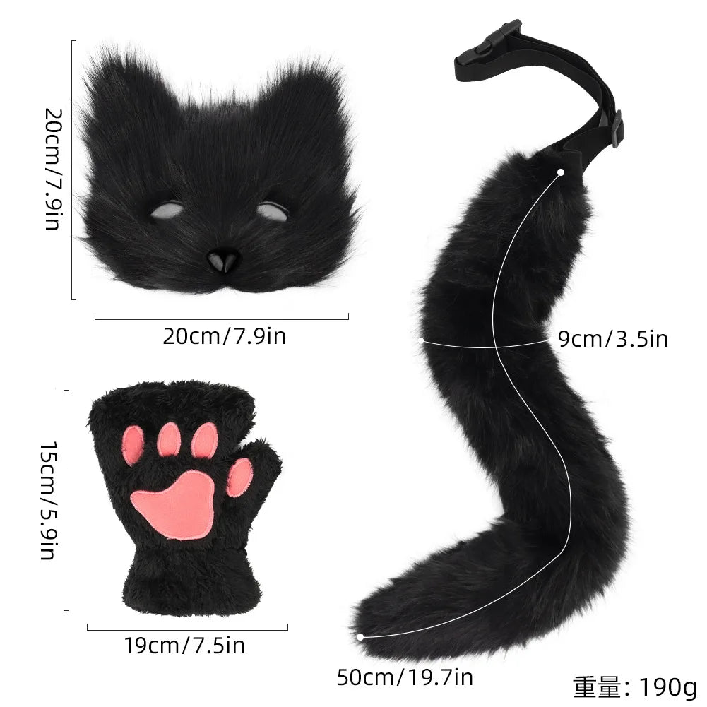 Therian Mask and Tail Halloween Costume Furry Cat Mask for Halloween Party Role Play Birthday Festival Stage Performance BeautyBond