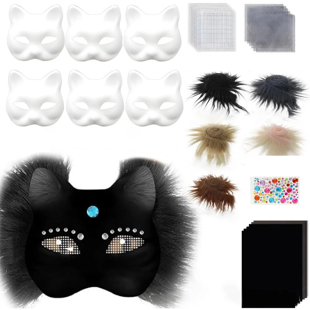 Unpainted Therian Mask Kit Paper Blank Masks Half Face Hand-painted Cat Mask DIY Masks For Masquerade Cosplay Party Christmas BeautyBond