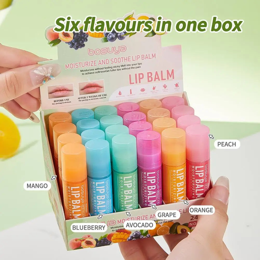 6/24pcs Assorted Fruit Flavor Lip Balm Set - Hydrating, Nourishing & Prevents Chapped Lips - Care for Dry Lips & Fine Lines BeautyBond