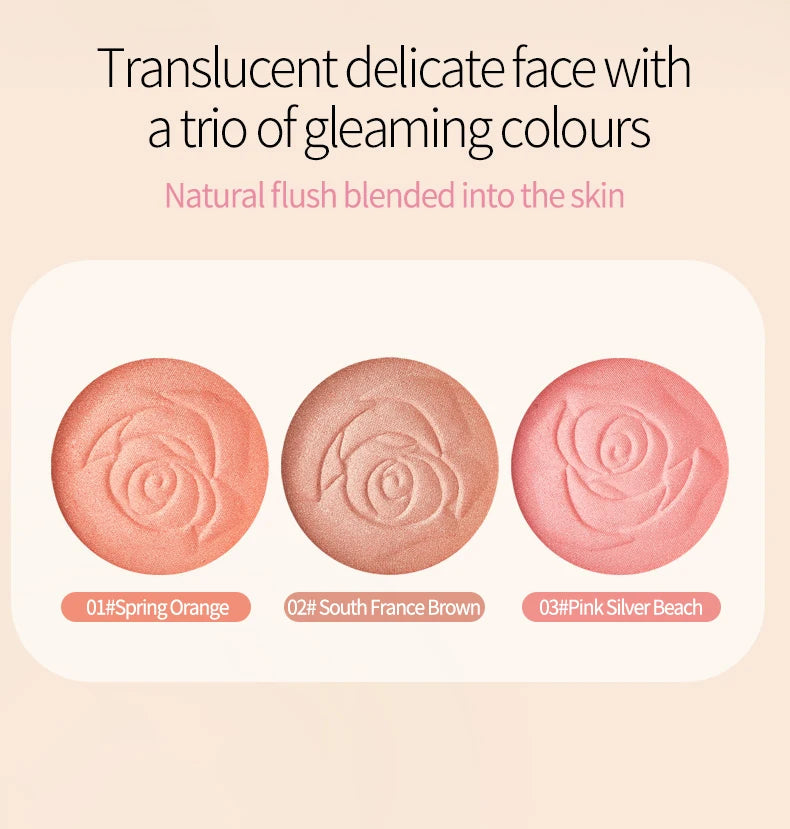 Flowers Pearlescent Shimmer Blush Powder, Single-color Blush, Fine Powder, Improves Skin Tone, Blush Without Flying Powder BeautyBond