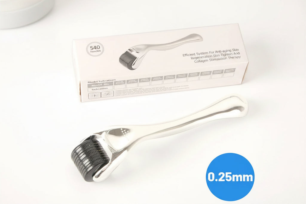 Derma roller with packaging on a white background