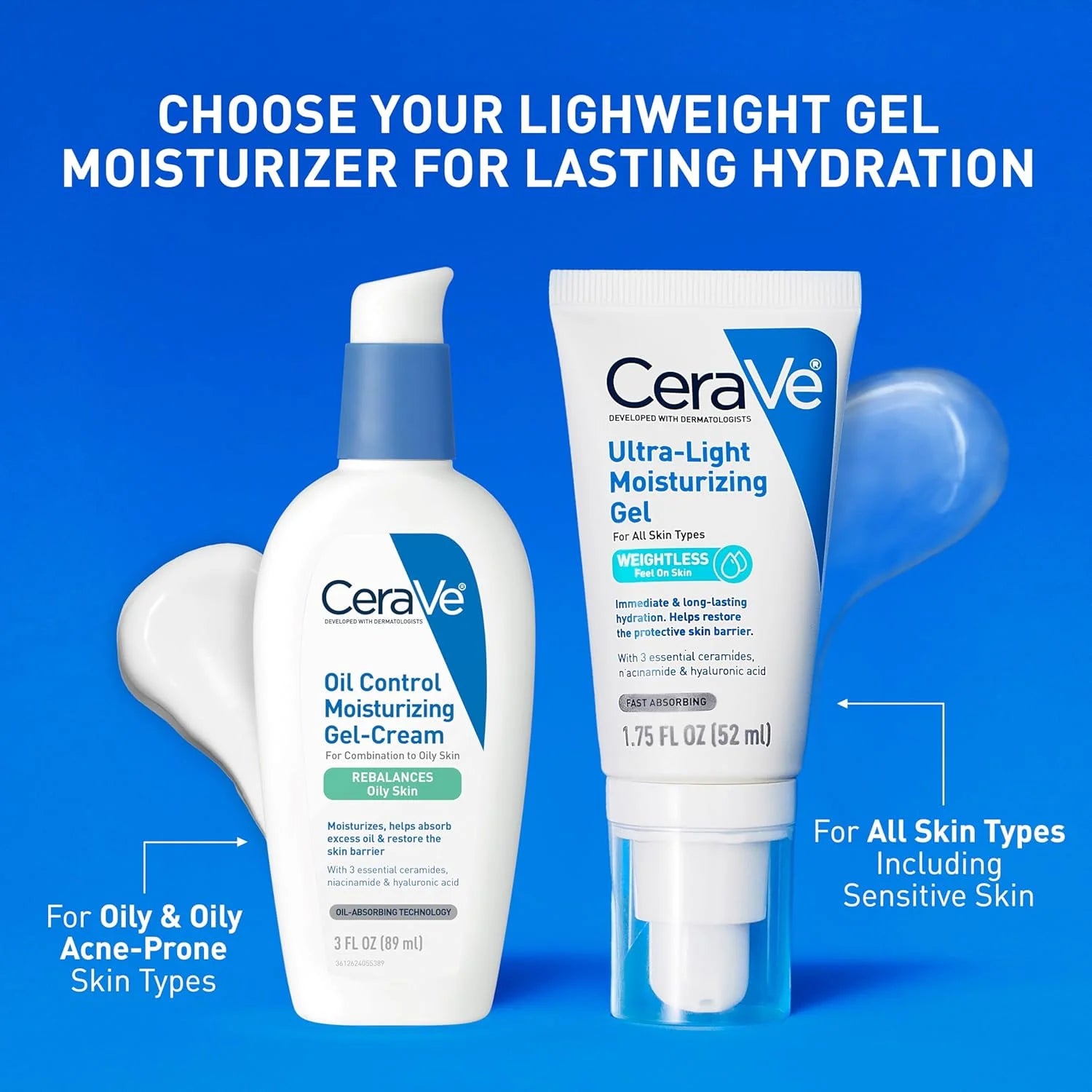 CeraVe Ultra-Light Hydrating Face Moisturizer Gel With Ceramides Niacinamide Hyaluronic Acid Oil-Free Fragrance Free 1.75 FL Oz BeautyBond