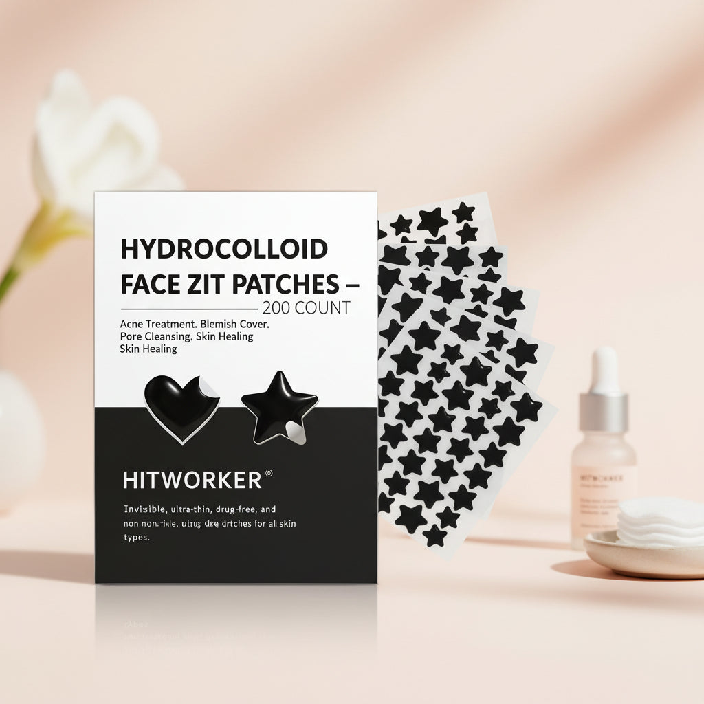 Pimple patches with star design, labeled 'Pimple Patch' by HITWORKER, on a white background.
