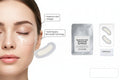 Skincare mask packaging with a clear sheet showing two patches on a white background