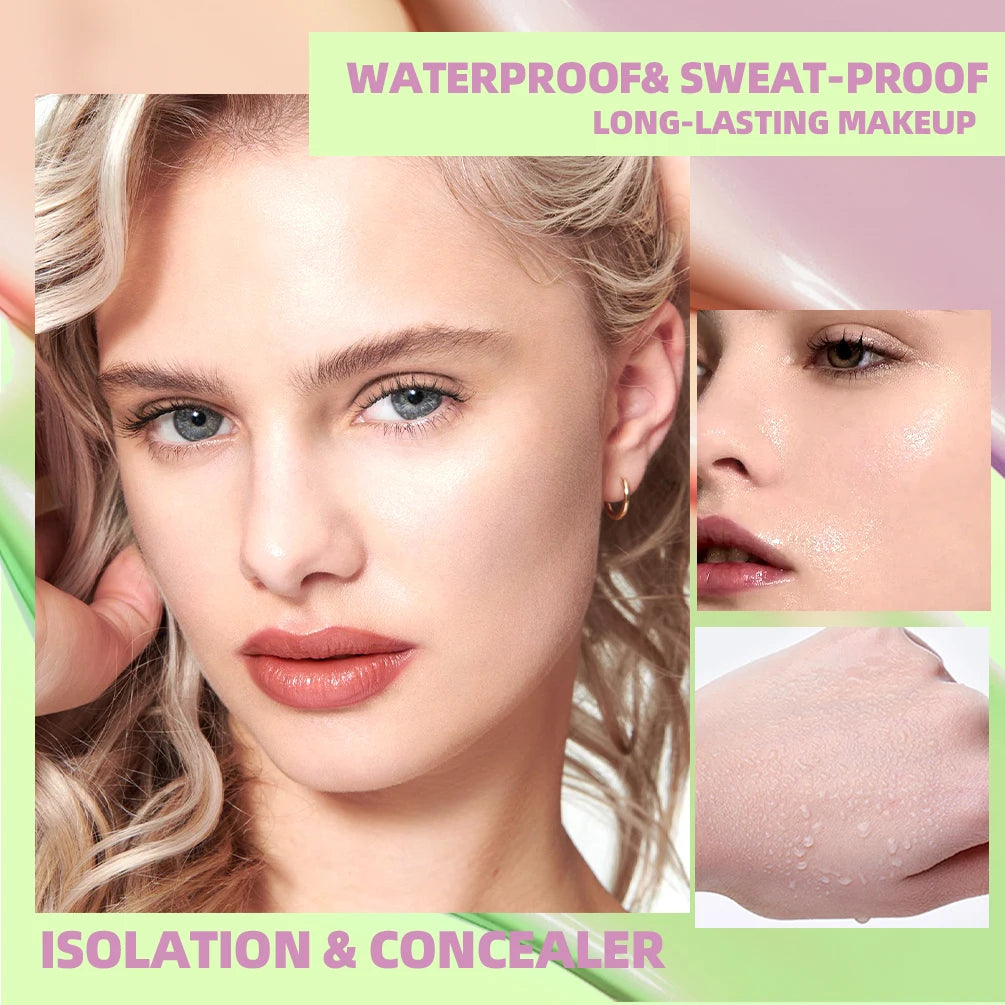 QIBEST Face Makeup Primer Tri-color Cream Brighten Contour Color Isolation Waterproof Foundation Natural Makeup Base Cream BeautyBond