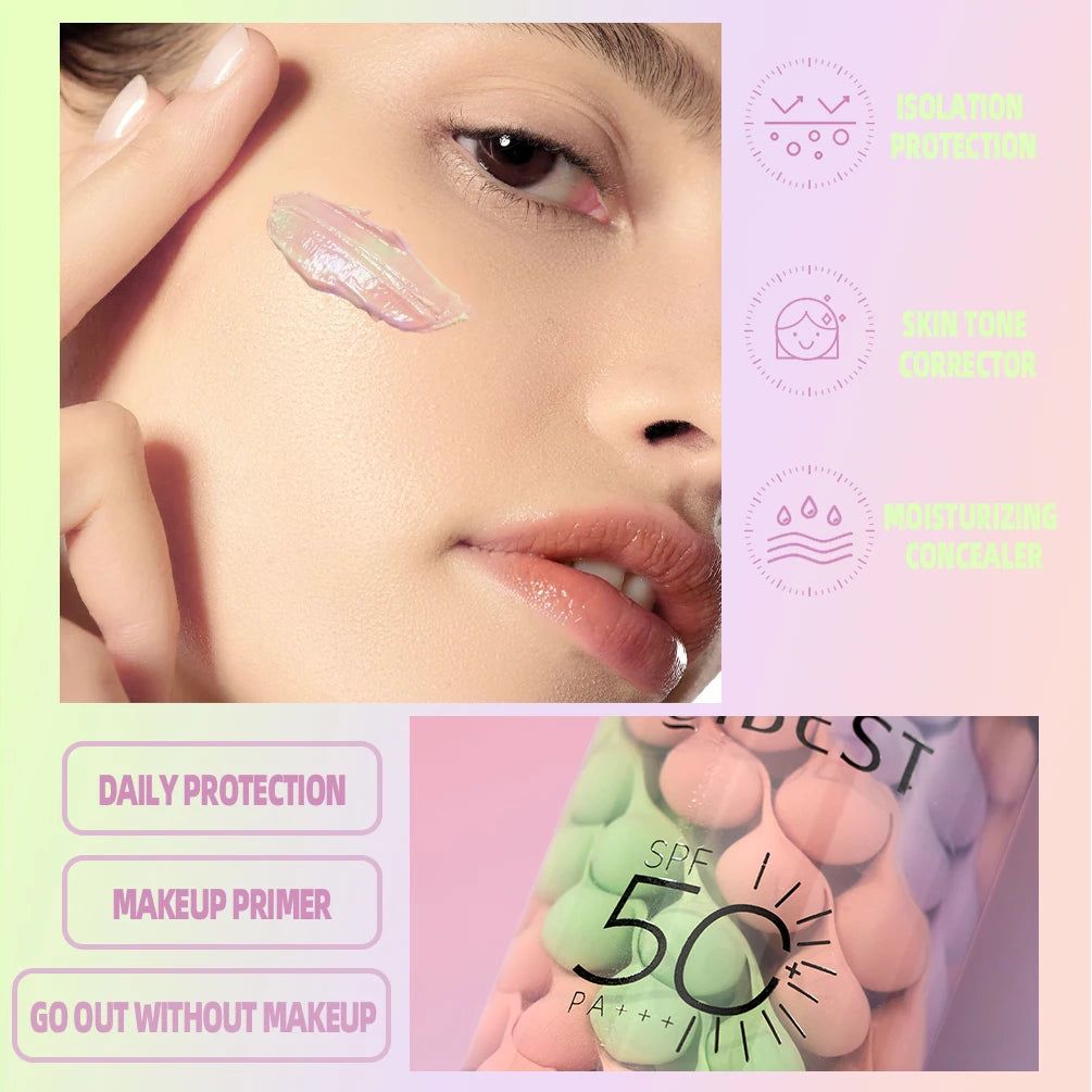 QIBEST Face Makeup Primer Tri-color Cream Brighten Contour Color Isolation Waterproof Foundation Natural Makeup Base Cream BeautyBond