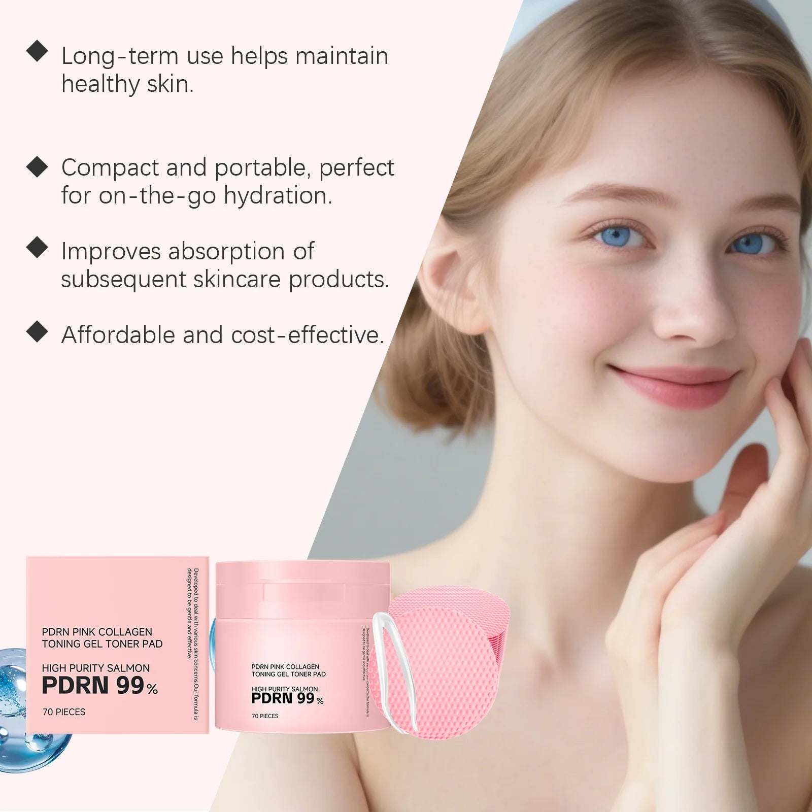 PDRN Collagen Toner Pads Repair Skin Barrier Calm Redness Hydrate Skin Reduce Skin Fine Lines Brighten Dullness Facial Toner Pad BeautyBond