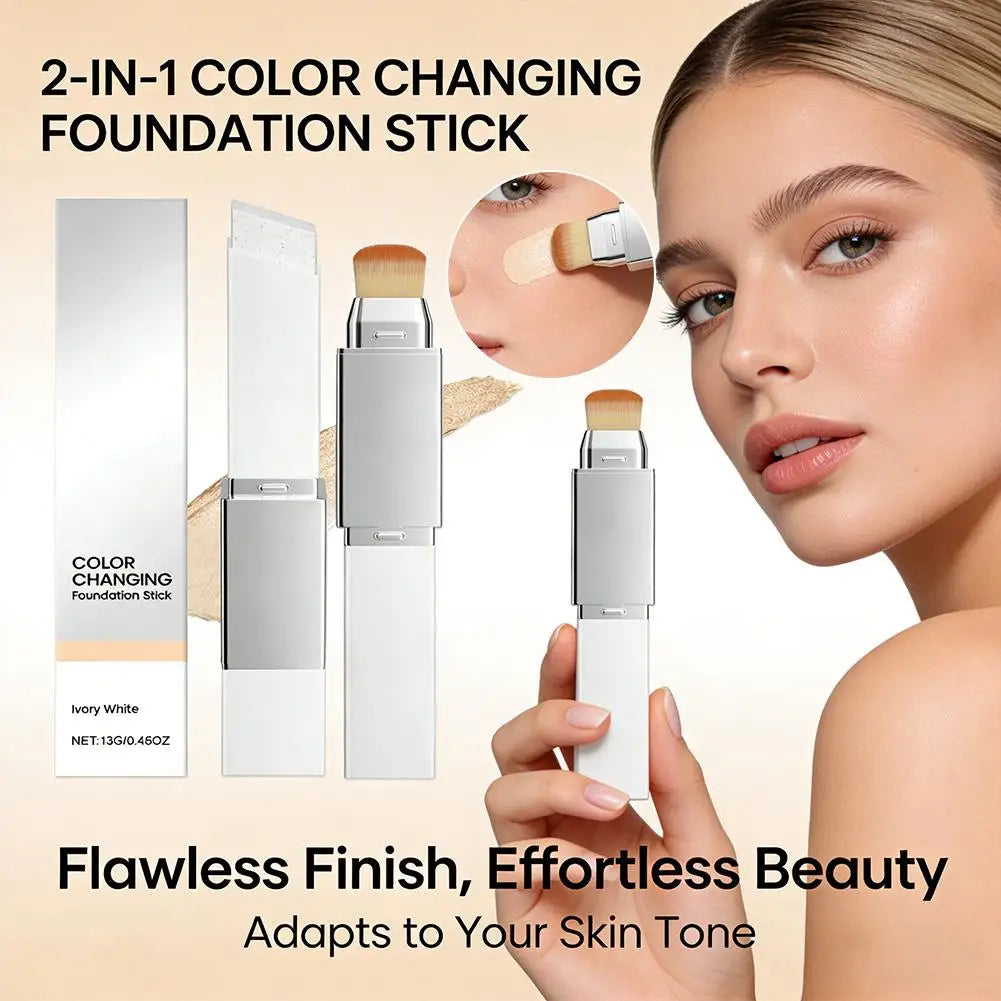 2-in-1 Foundation Stick Liquid Lightweight Moisturizing Brightening Foundation Color Changing For All Skin Types Base Makeup BeautyBond