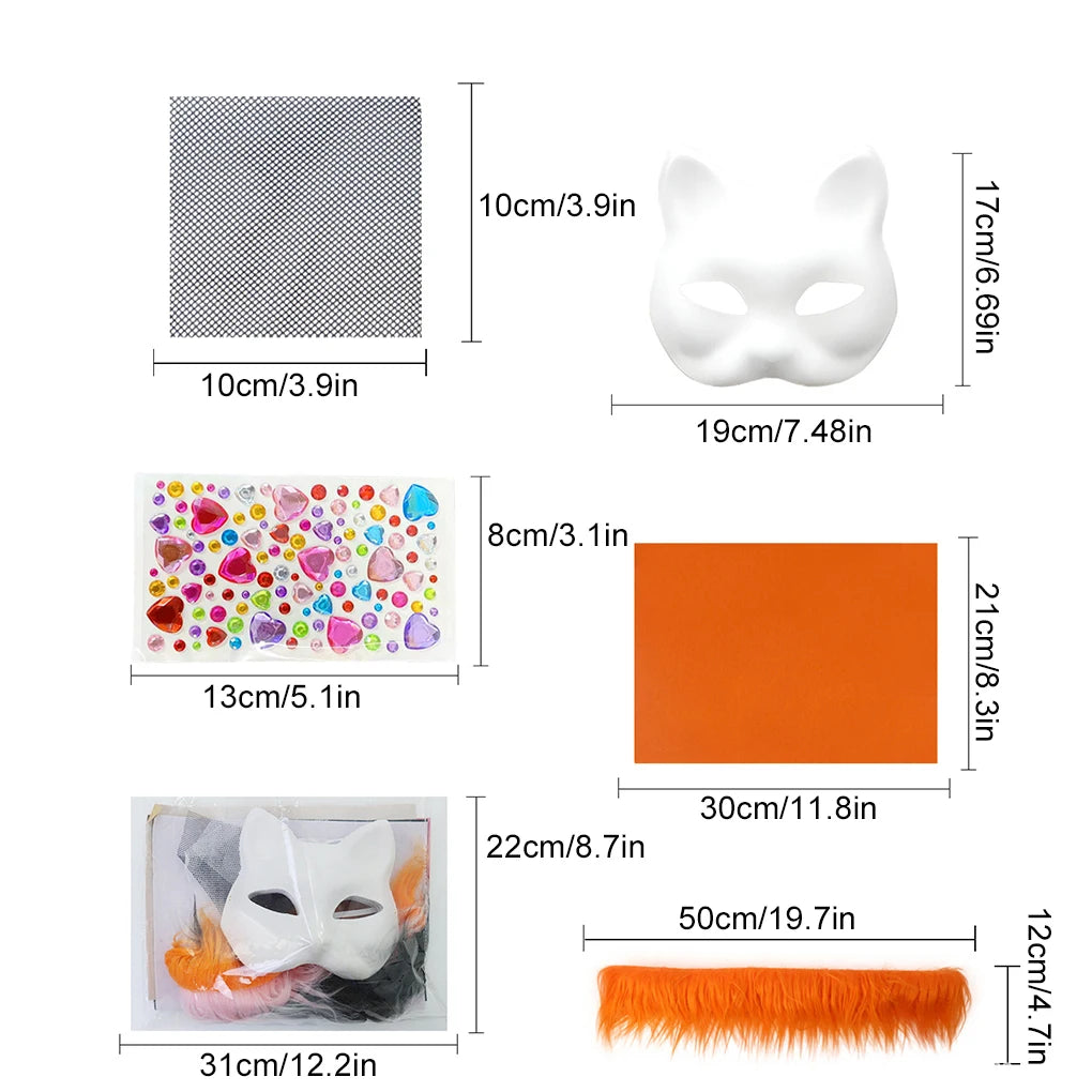 Unpainted Therian Mask Kit Paper Blank Masks Half Face Hand-painted Cat Mask DIY Masks For Masquerade Cosplay Party Christmas BeautyBond