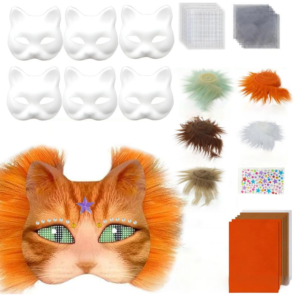 Unpainted Therian Mask Kit Paper Blank Masks Half Face Hand-painted Cat Mask DIY Masks For Masquerade Cosplay Party Christmas BeautyBond