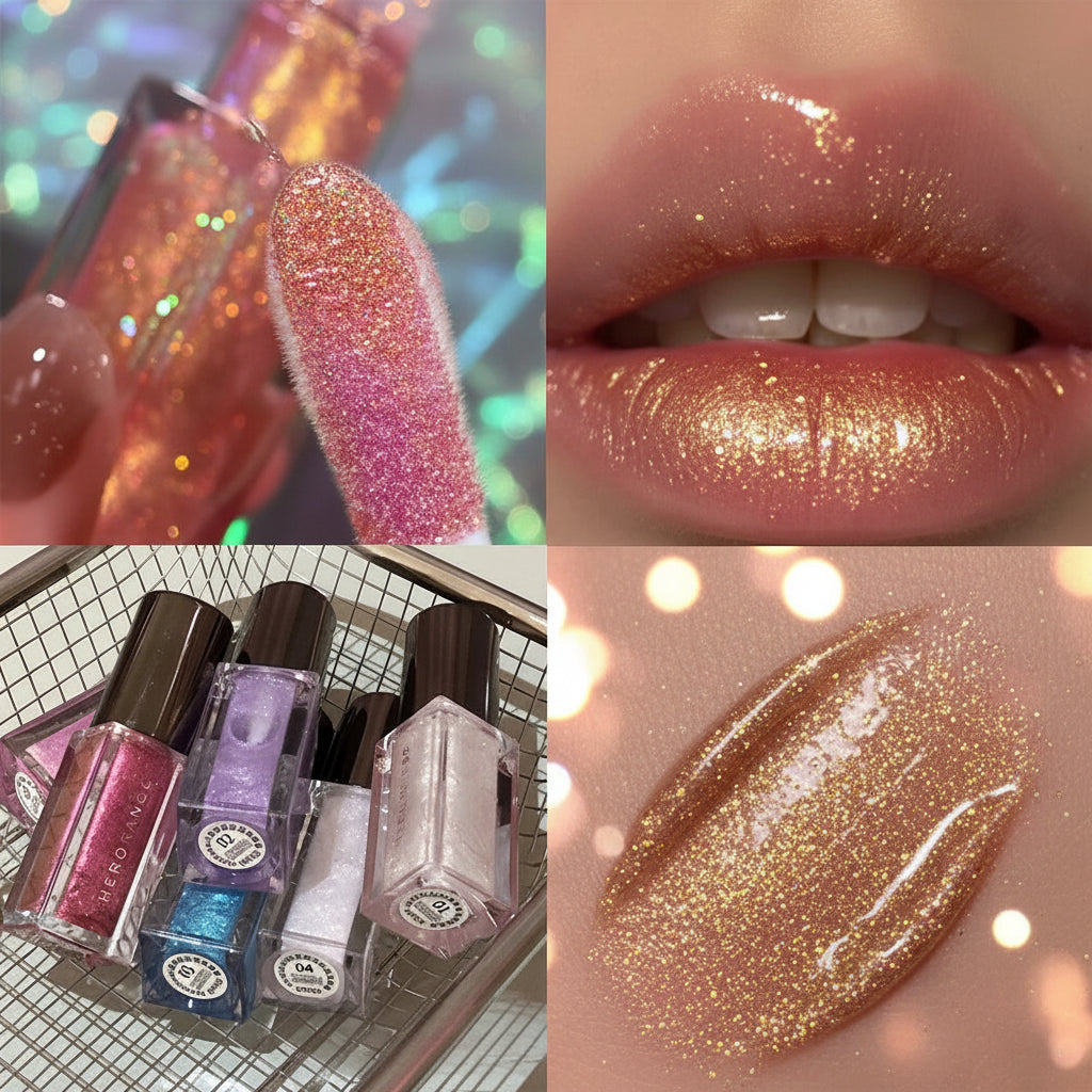 HERORANGE Glittering Mirror Lip Glaze, Watery Shimmering Light Lip Gloss Makeup 6 Colors, Hydrating Moisturizing, Long Lasting BeautyBond