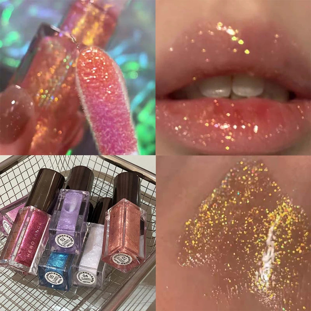 HERORANGE Glittering Mirror Lip Glaze, Watery Shimmering Light Lip Gloss Makeup 6 Colors, Hydrating Moisturizing, Long Lasting BeautyBond