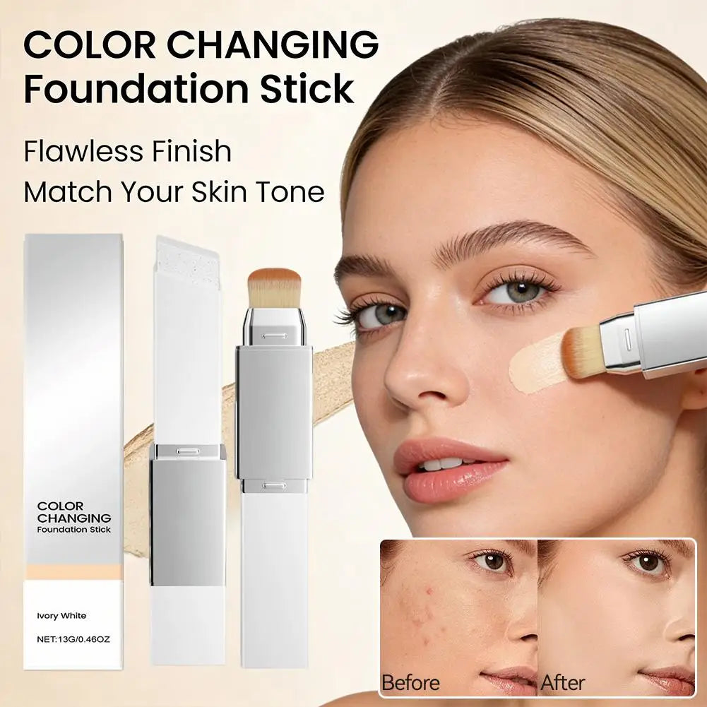 2-in-1 Foundation Stick Liquid Lightweight Moisturizing Brightening Foundation Color Changing For All Skin Types Base Makeup BeautyBond
