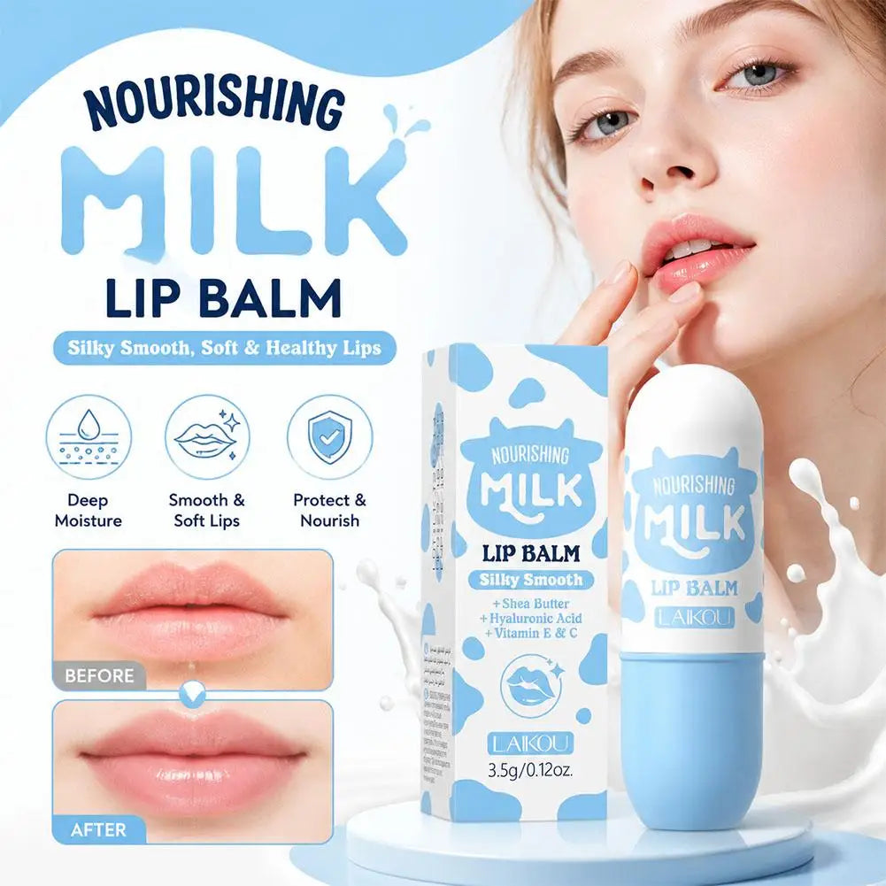 Milk Nourishing Lip Balm 3.5g Shea Butter Jojoba Oil Long-lasting Moisturizing Hyaluronic Acid Smooth Lip Care BeautyBond