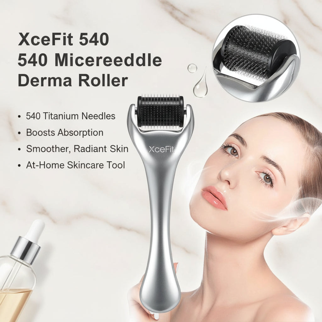Woman holding a skincare device with text 'After use, the skin condition is better' on a white background