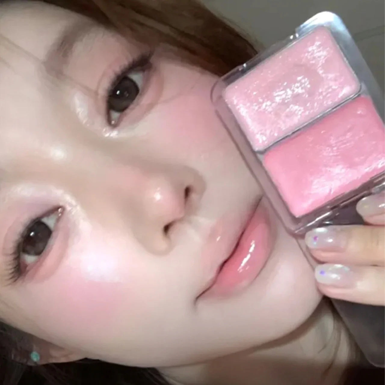 Two-color jelly glow blush, milk peach pink apricot red gem rouge Korean makeup, cream texture, low saturation brightening BeautyBond