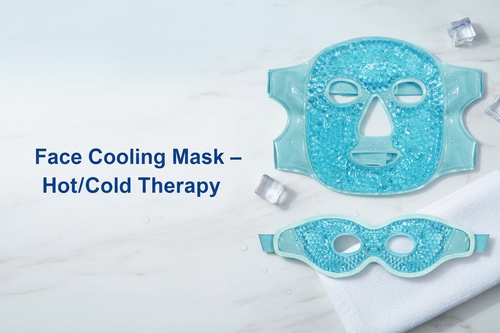 Blue gel face mask and eye mask on a white background