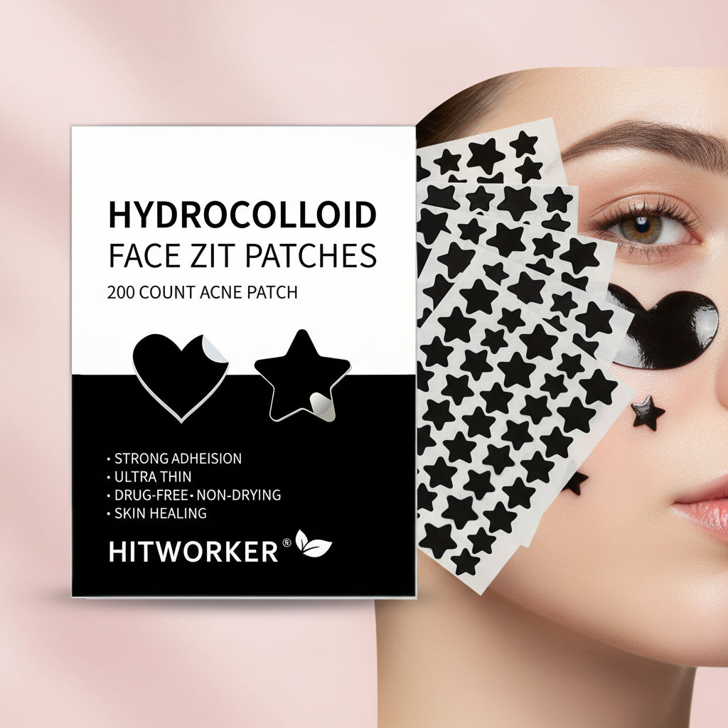 Pimple patch packaging with star-shaped patches on a white background