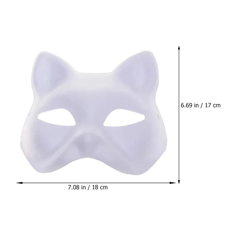 5/10/20/50 PCS Therian Masks White Cat Masks Blank DIY Halloween Mask Animal Half Facemasks Masquerade Cosplay Party BeautyBond