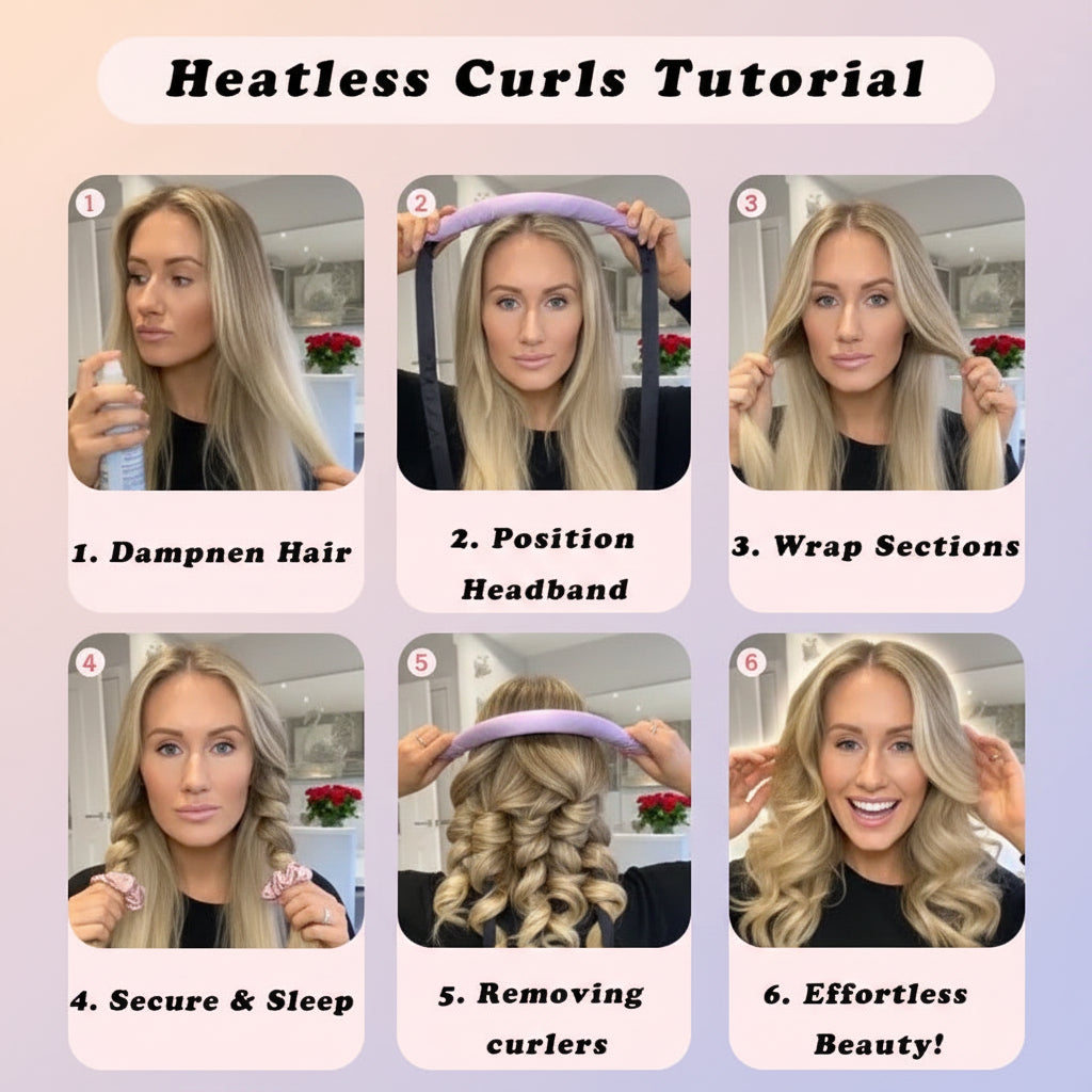 Step-by-step tutorial on how to use hair extensions with images and text labels.