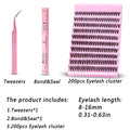 DIY Eyelash Extension Kit 200pcs Individual Lashes Cluster D Curl, 8-16mm Mix Lash Clusters with Lash Tweezers BeautyBond