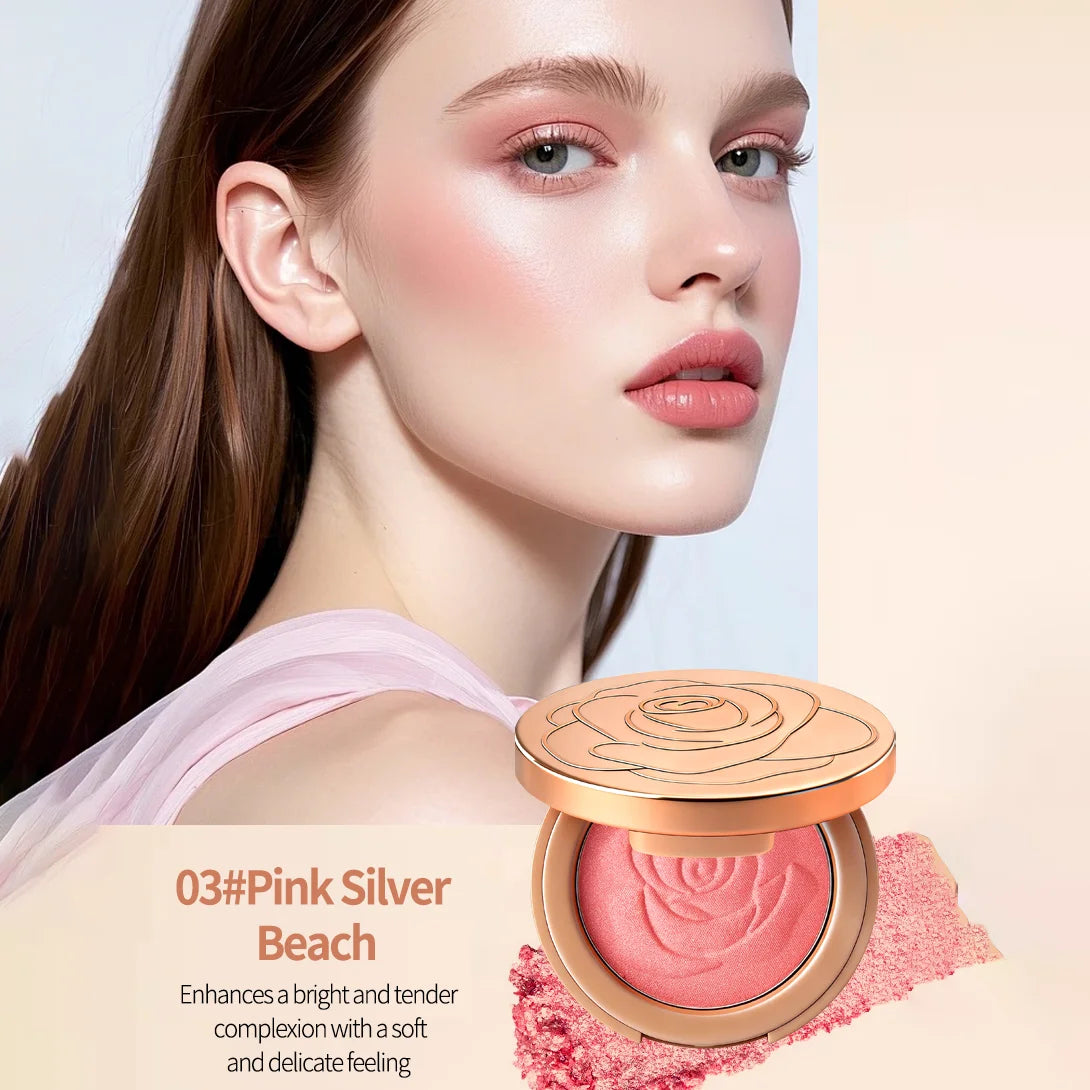 Flowers Pearlescent Shimmer Blush Powder, Single-color Blush, Fine Powder, Improves Skin Tone, Blush Without Flying Powder BeautyBond