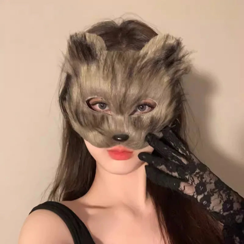 Plush Therian Mask Halloween Cosplays Costume Accessorie Dress up Sexy Cats Mask Half Face Faux Furs Foxes  Mask BeautyBond