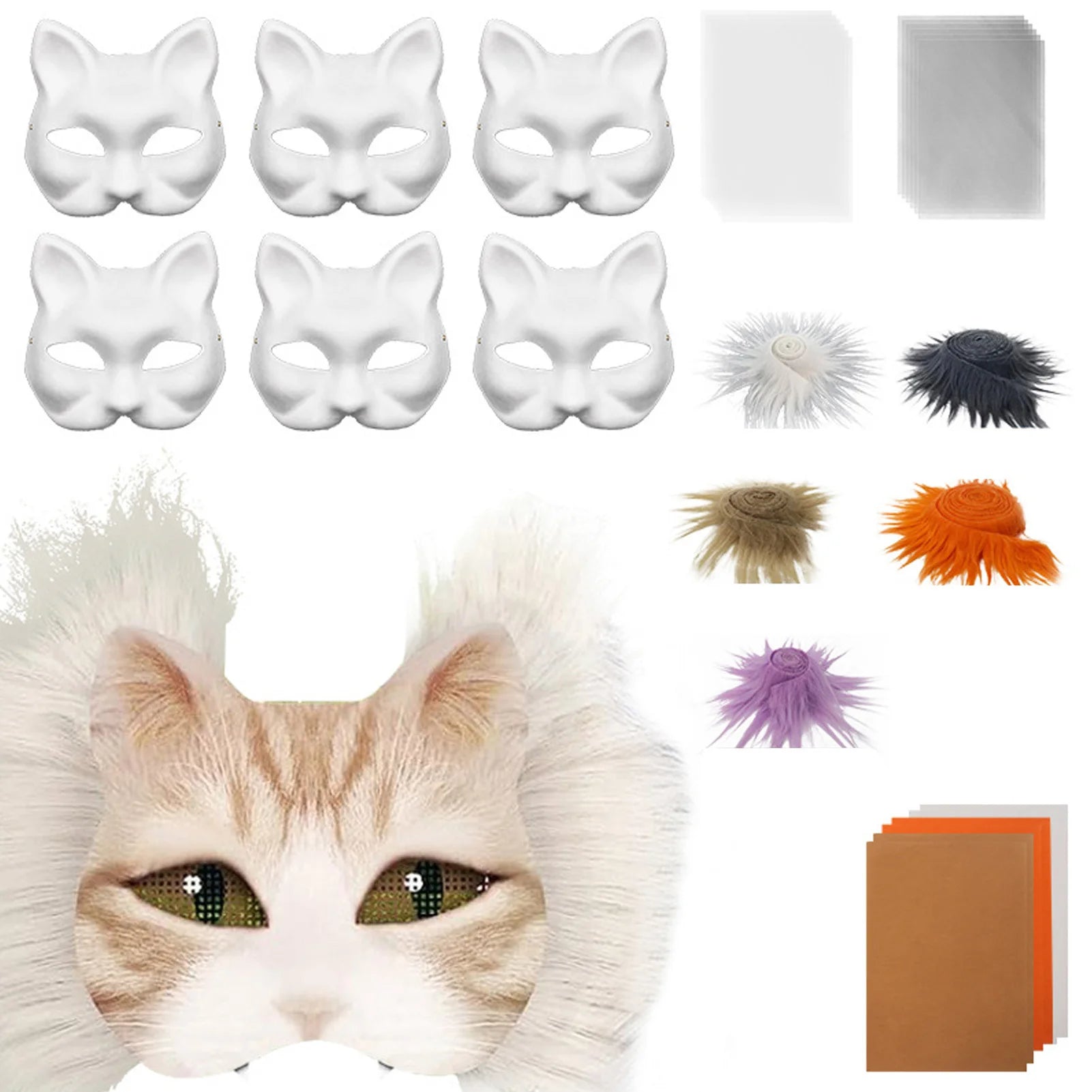 Therian Cat Mask DIY Kit — With Felt Fabric, Eye Mesh & Faux Wool BeautyBond