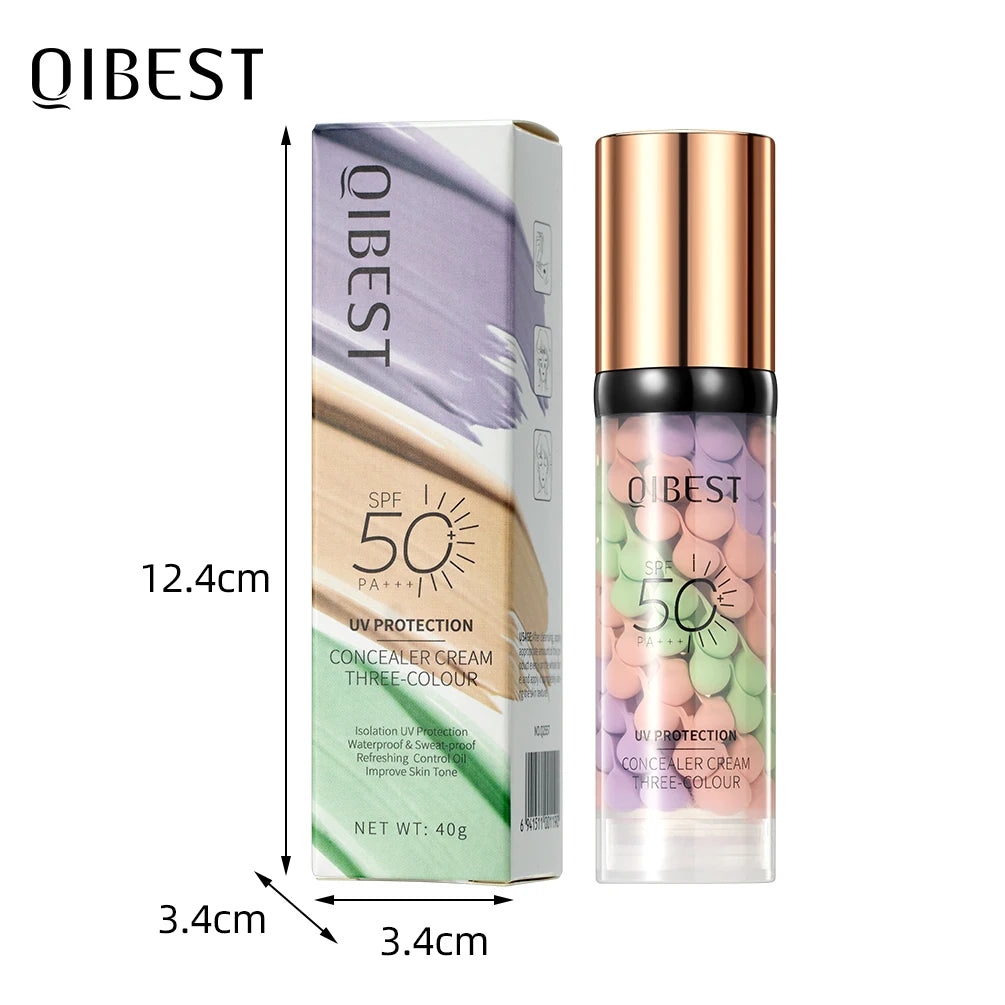 QIBEST Face Makeup Primer Tri-color Cream Brighten Contour Color Isolation Waterproof Foundation Natural Makeup Base Cream BeautyBond