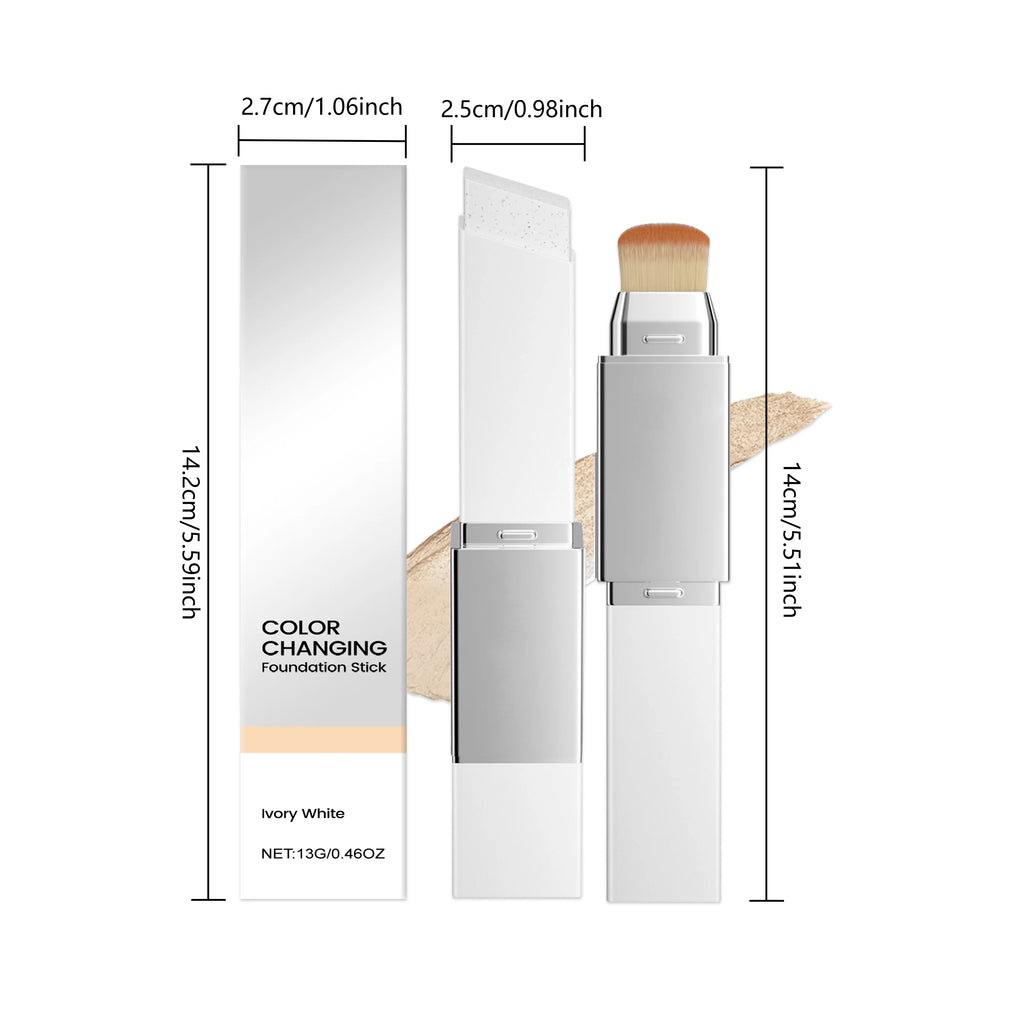 2-in-1 Color-Changing Foundation Make-Up Stick Liquid Double Head with Brush Lightweight Brightening Matte Liquid Base Cosmetics BeautyBond
