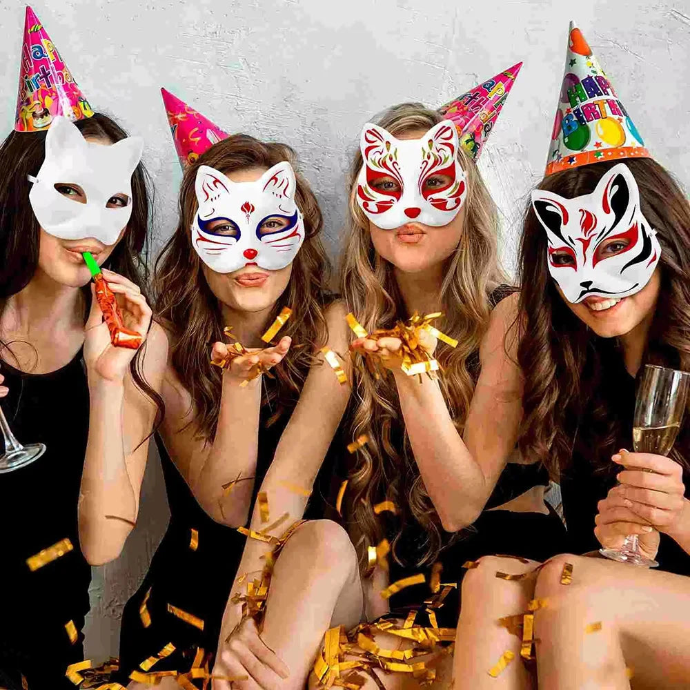 5/10/20/50 PCS White Cat Masks Therian Masks Blank DIY Halloween Mask Animal Half Facemasks Masquerade Cosplay Party BeautyBond