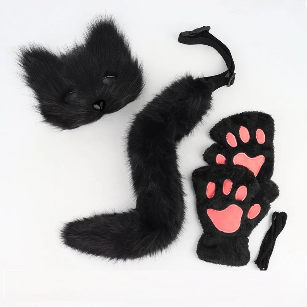 Therian Mask and Tail Halloween Costume Furry Cat Mask for Halloween Party Role Play Birthday Festival Stage Performance BeautyBond
